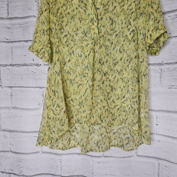 Nic + Zoe Printed Split V-Neck Hi-Low Hem Tunic Top Yellow Small - Picture 4 of 14